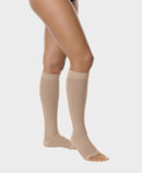 Juzo Basic below-knee stockings in Almond, with open toe Juzo Basic below-knee stockings in Almond, with open toe