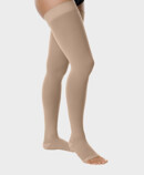 Juzo Basic thigh stockings in Almond, with open toe Juzo Basic thigh stockings in Almond, with open toe